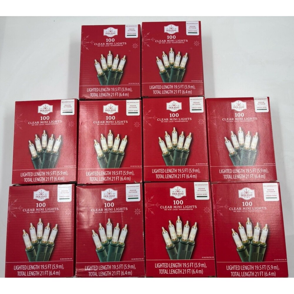 Holiday Time 100 Clear Mini Lights Christmas Wedding Green Wire (10 x 100=1000)